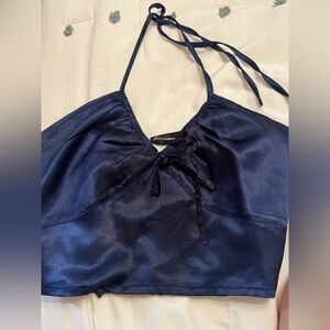 Urban Outfitters Blue Crop Tie Front Tank Top